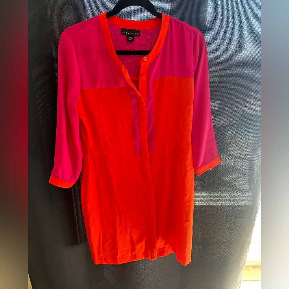 Attention Orange and Pink Boxy Tunic with Mandarin Collar